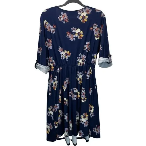 French Grey Stitch Fix Murphy Dress XL Navy Floral Brushed Knit Stretch - Picture 2 of 5